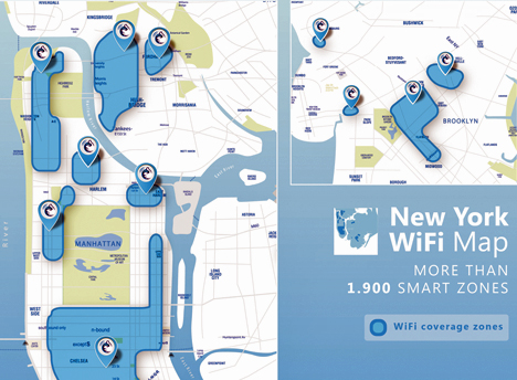 Mapa de situación de los puntos WiFi de GOWEX en Nueva York.