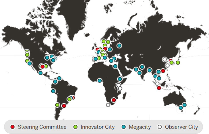 C40 mapa de ciudades miembro