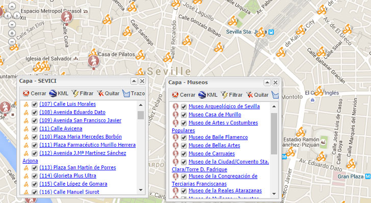 Mapa con información de interés para turistas en Sevilla