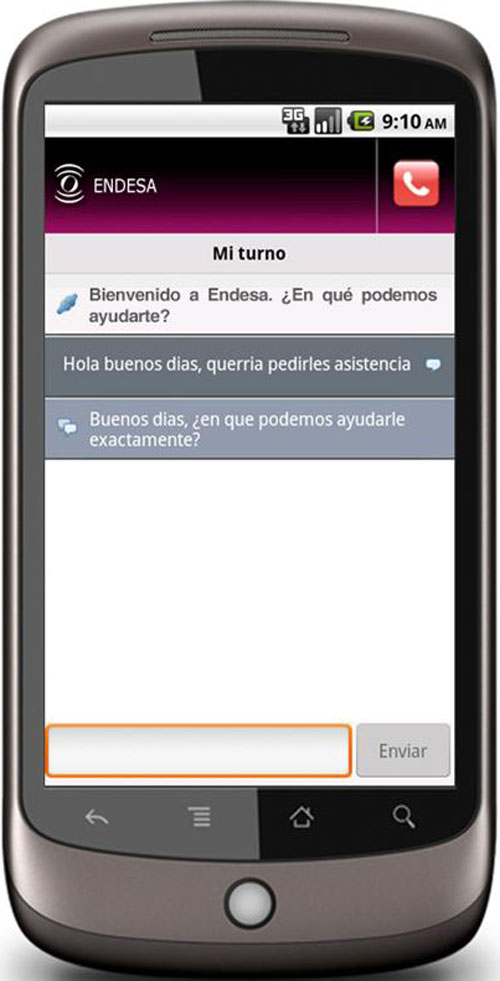 Servicio de atención al cliente accesible a través del chat de una aplicación. Imagen de conversación.