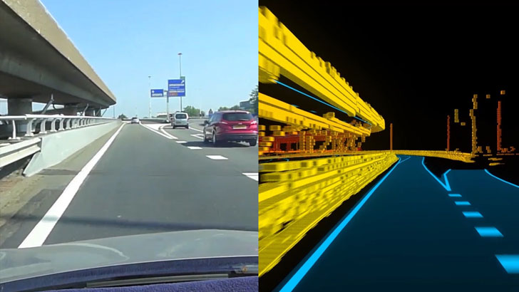 Ejemplo de visualización de sistema de mapas mediante inteligencia artificial para vehículos autónomos