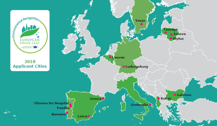 Las 14 ciudades candidatas al premio European Green Leaf 2018