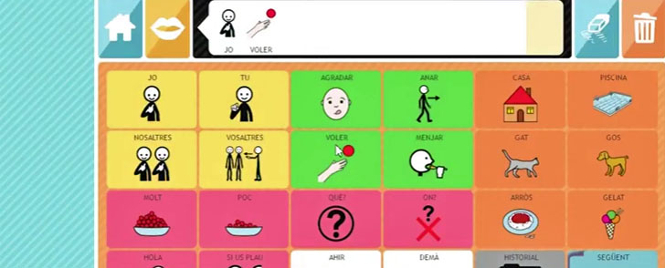 Captura de pantalla de la aplicación Jocomunico dirigida a personas con problemas en el habla.