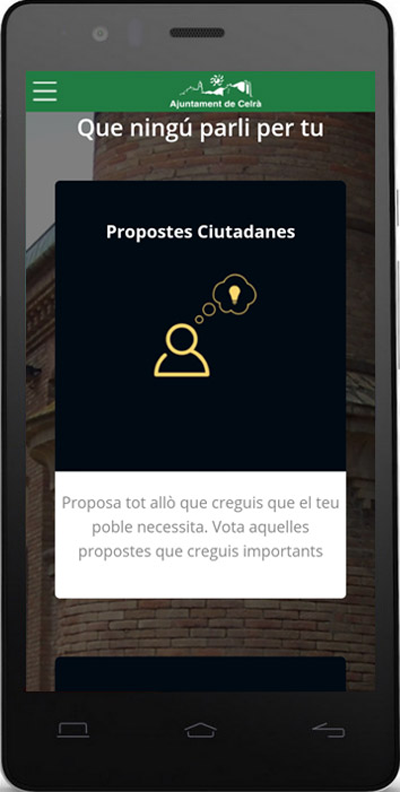 Captura de pantalla de la App móvil de participación ciudadana del municipio de Celrá.