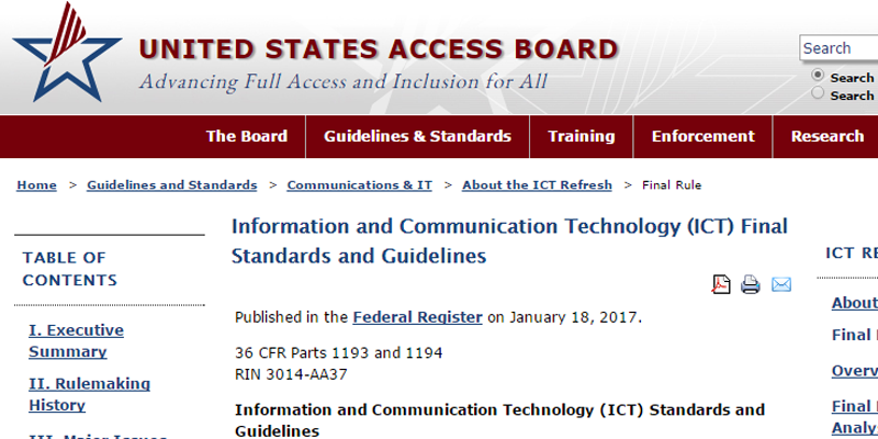 La web 'Access Board' de Estados Unidos publica la modificación que actualiza su normativa de Accesibilidad de las TIC.