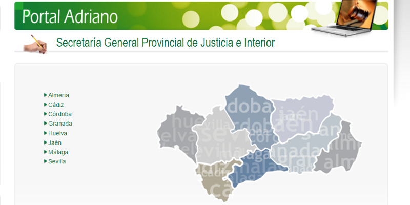 Captura de pantalla del portal Adriano, sistema de la Justicia Digital de Andalucía que ha registrado 12 millones de notificaciones telemáticas.