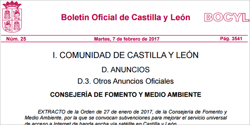 Castilla y León publicó el pasado martes la convocatoria por la que subvenciona el acceso a Internet de banda ancha vía satélite en zonas blancas.