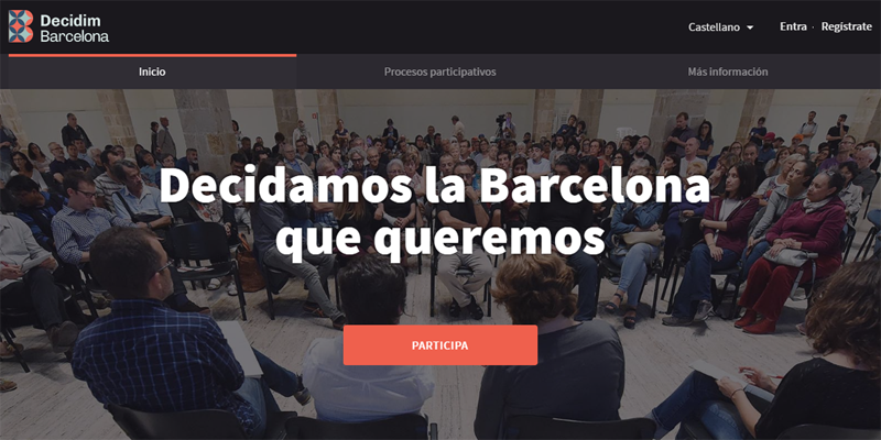 Captura pantalla de decidim.Barcelona. El softwere de la plataforma de participación ciudadana de Barcelona será utilizado por varios municipios de la provincia.