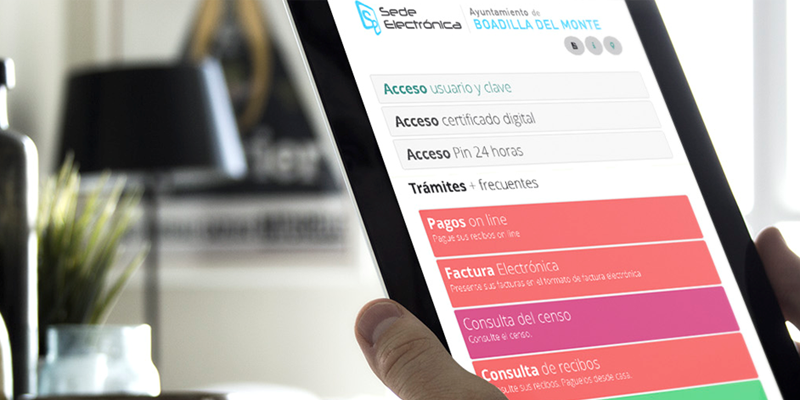 Las gestiones a través de los servicios de Administración Electrónica del Ayuntamiento de Boadilla del Monte a través de una tablet.