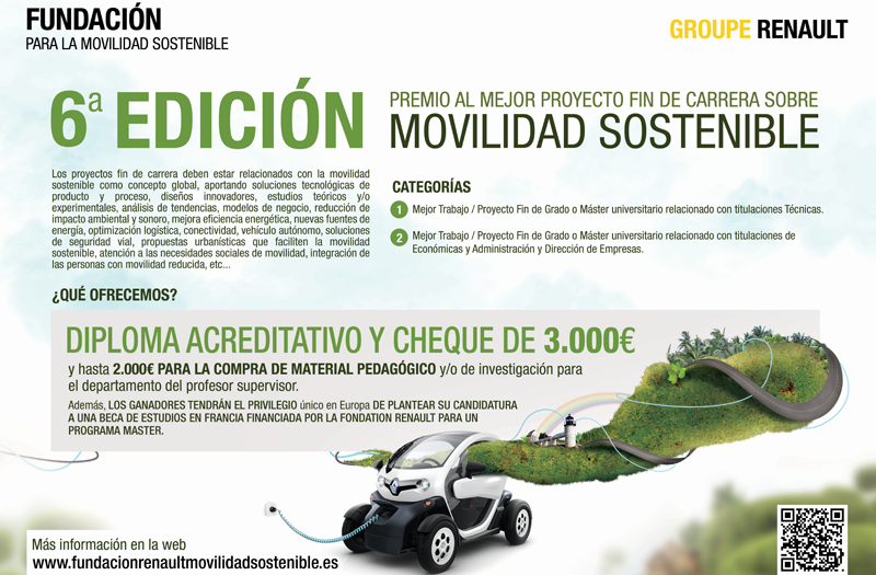 Cartel de la VI Edición del Premio al Mejor Proyecto fin de Carrera de Movilidad Sostenible que convoca la Fundación Renault.