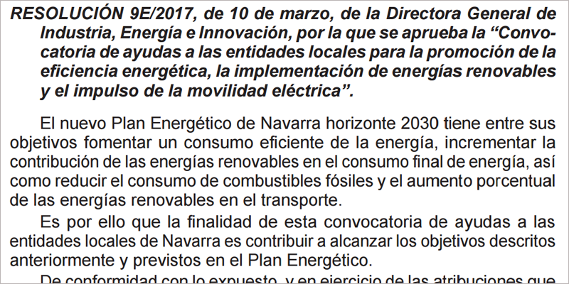 La convocatoria de ayudas a entidades locales en materia de vehículo eléctrico y punto de recarga, publicada en el Boletín Oficial de Navarra, permanecerá abierta hasta el 15 de mayo.
