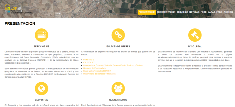 Interfaz de la Infraestructura de Datos Espaciales Municipales (IDE) creada dentro del proyecto 'Villanueva de la Serena Smart City".