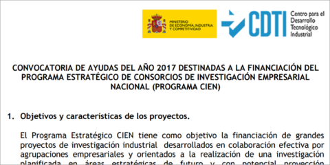 Convocatoria CIEN 2017 para investigación industrial