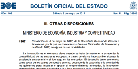 Los Premios Nacionales de Innovación y Diseño 2017 buscan ganadores