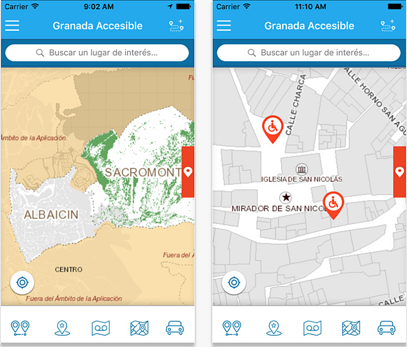 Aplicación Granada Accesible desarrollada para dispositivos móviles. 
