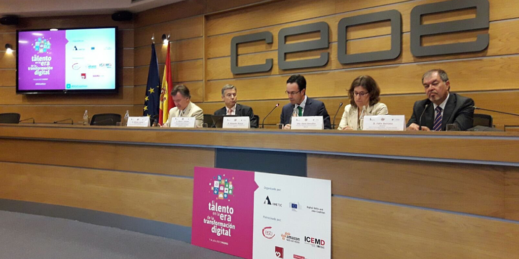 Acto de lanzamiento de la Coalición Nacional y del Manifiesto en que Ametic, junto a otras organizaciones, recomienza medidas para desarrollar el talento digital en la economía española.