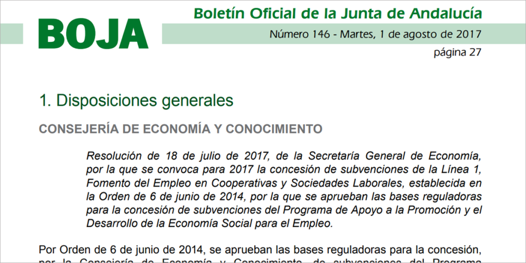 Las ayudas publicadas en el BOJA están destinadas al emprendimiento e innovación, así como a la contratación, en empresas de economía social de Andalucía.