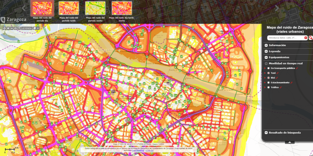 Actualmente, el mapa de ruido muestra información en tiempo real de los viales de Zaragoza, con el tiempo, irá incorporando nuevas funcionalidades.