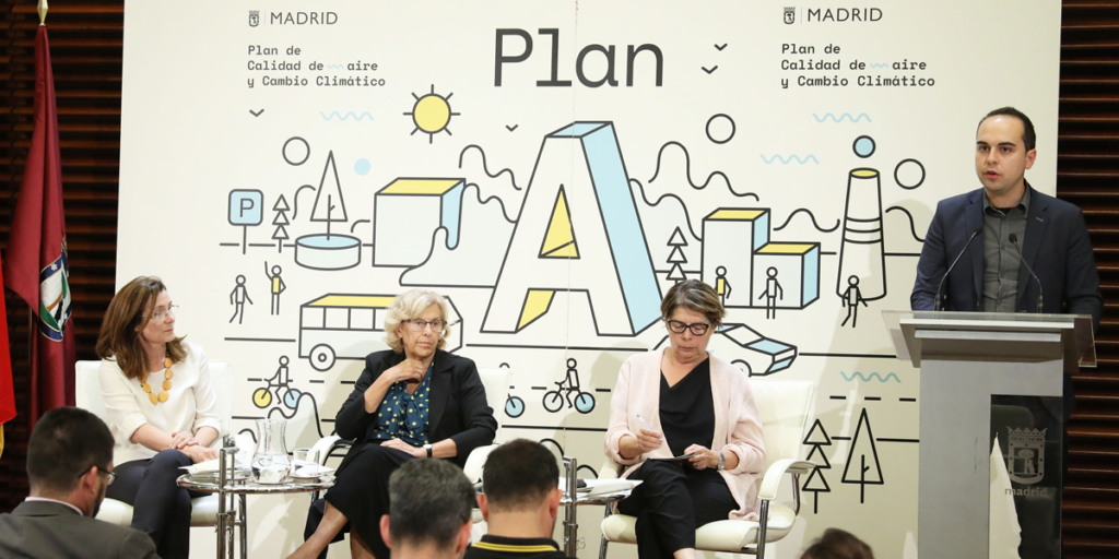Presentación del Plan A de Calidad del Aire y Cambio Climático de Madrid, que fue aprobado definitivamente este jueves por la Junta de Gobierno municipal.