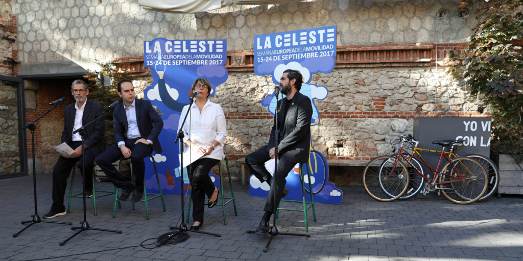 Presentación de La Celeste, programación de Madrid para la Semana Europea de la Movilidad que hará hincapié en el transporte compartido y la bicicleta.