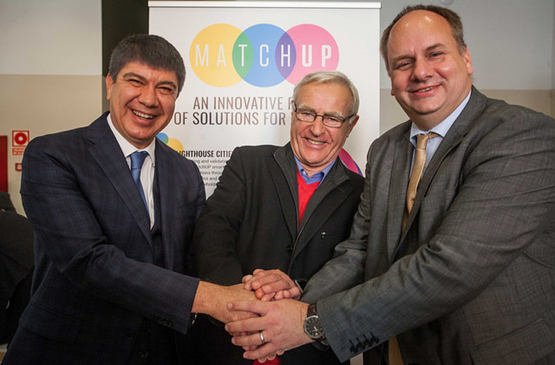 Los alcaldes de Valencia, Dresde y Antalya durante la presentación del proyecto europeo de Ciudades Inteligentes MAtchUP.