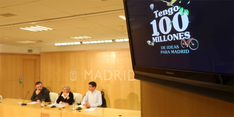 Presentación de la nueva edición de presupuestos participativos del Ayuntamiento de Madrid que destina 100 millones de euros para financiar proyectos presentados en la plataforma Decidemadrid por los vecinos de la ciudad.