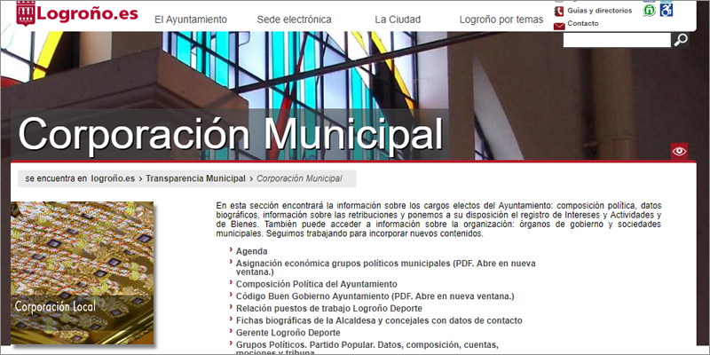 La información relativa a la corporación municipal es una de las más visitadas en el Portal de Transparencia del Ayuntamietno de Logroño.