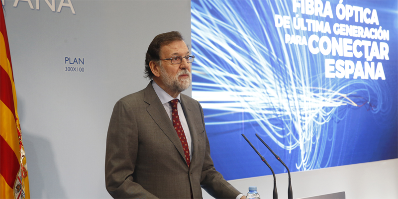 Mariano Rajoy en la presentación del Plan para la Extensión de la Banda Ancha, presupuestado en 525 millones de euros, con el que las redes fijas de acceso a Internet de al menos 300 Mgbs llegarán al 100% de los núcleos de población en 2021.