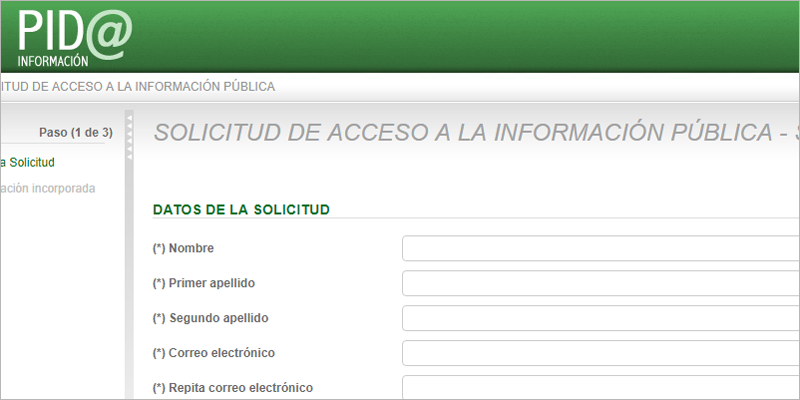 Plataforma Integrada del Derecho de Acceso para realizar peticiones de información pública dentro del portal de transparencia de la Junta de Andalucía, que ha registrado más de 3,5 millones de páginas visitadas.