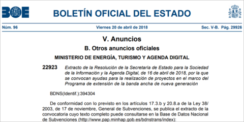 Abre la primera convocatoria de ayudas del Plan 300×100 de extensión de banda ancha dotada con 150 millones
