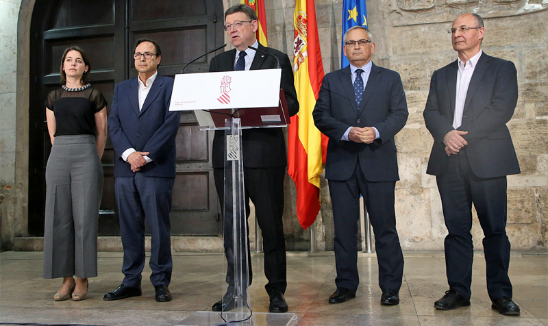 Ximo Puig, durante su comparecencia, en la que anunció que la Generalitat Valenciana destinará 4,5 millones de euros a la movilidad sostenible y la mejora de las vías ciclistas.