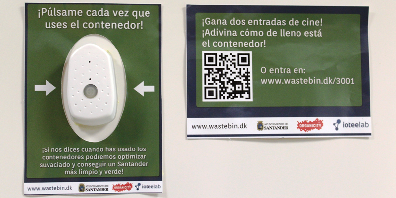 El sistema de llenado de contenedores que prueba Santander en el barrio de Tetuán incluye un pulsador para cada uso del contenedor y un código QR para incentivar a los ciudadanos por el que pueden conseguir entradas para el cine.