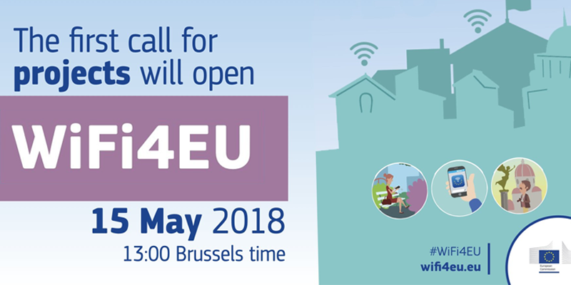 Convocatoria de ayudas del programa WiFi4EU para municipios abrió este martes y es la primera de un total de cinco hasta 2020. Imagen: Digital Single Market, Comisión Europea.