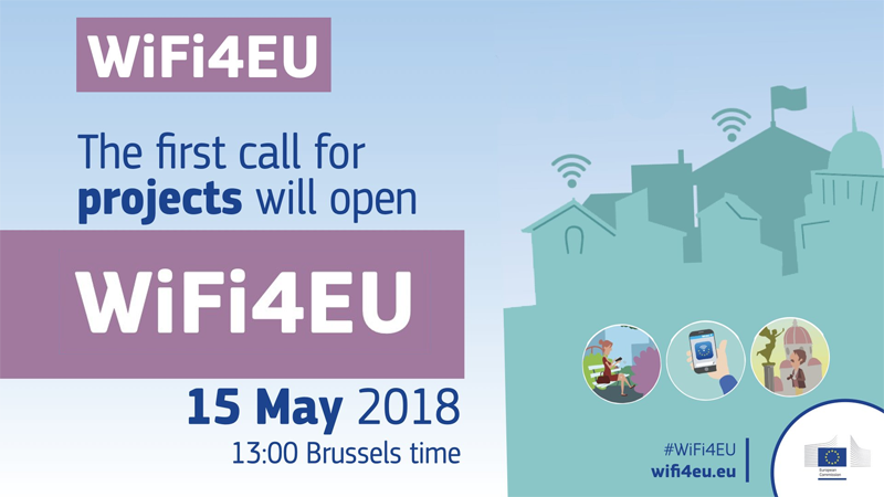 Convocatoria de ayudas del programa WiFi4EU para municipios abrió este martes y es la primera de un total de cinco hasta 2020. Imagen: Digital Single Market, Comisión Europea.