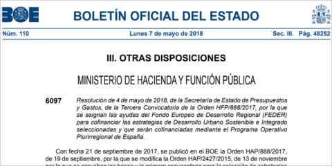 La tercera convocatoria EDUSI selecciona 50 propuestas para su cofinanciación con 352,8 millones de euros