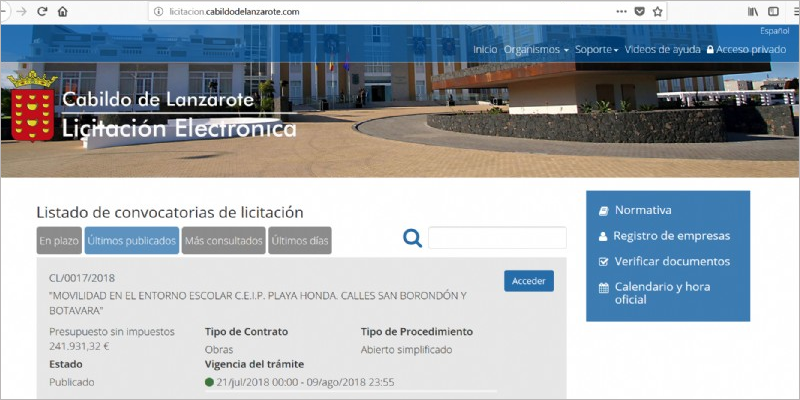 A partir de septiembre las empresas que se presenten a las licitaciones del Cabildo de Lanzarote deberán tramitar su solicitud a través de la Plataforma de Contratación Electrónica.