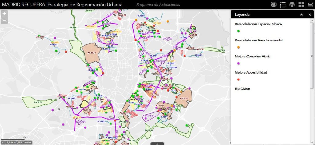 Visor puesto en marcha por el Ayuntamiento de Madrid con mapas en los que se encuentran los proyectos de regeneración urbana.