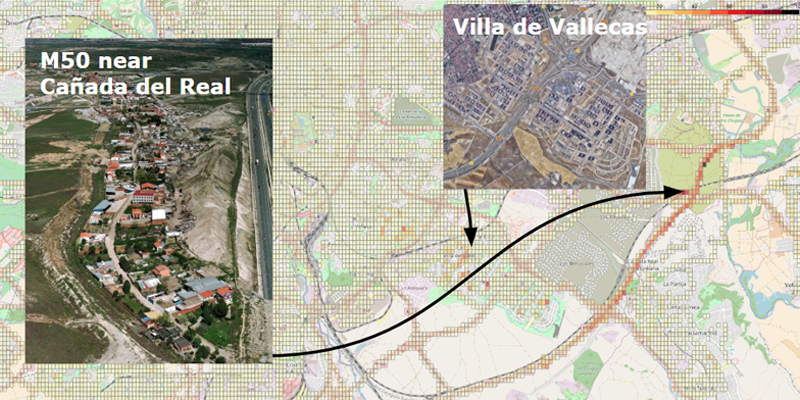 En la imagen, la herramienta data.geotab muestra un "punto negro" en el que no hay cobertura móvil en Madrid.