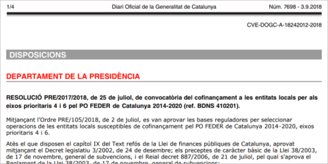 Cataluña publica la segunda convocatoria de ayudas Feder dotada con 37 millones de euros