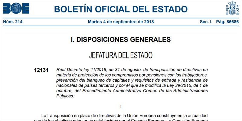 Publicación en el BOE del Decretro-Ley por el que el Gobierno retrasa la entrada en vigor de la Ley 39/2015 de Procedimiento Administrativo Común de las Administraciones Públicas hasta el 2 de octubre de 2020.