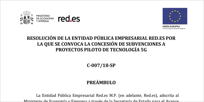 Inicio de la resolución de Red.es que convoca la concesión de subvenciones a proyectos piloto de tecnología 5G.