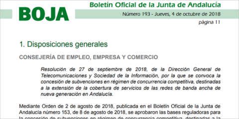 Andalucía convoca ayudas para desplegar redes ultrarrápidas en poblaciones de menos de 150 habitantes y polígonos