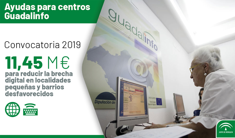 La inversión se llevará a cabo en forma de convocatoria de subvenciones para los aproximadamente 800 centros de Guadalinfo existentes en Andalucía, que ofrecen acceso público a Internet con el fin de reducir la brecha digital.