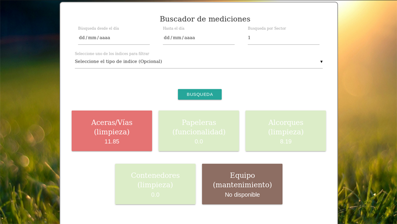Una de las pantallas de la aplicación para medir la calidad de los servicios de recogida de residuos y de limpieza que pueden utilizar los pueblos de Granada, y que ha desarrollado un estudiante de la Universidad de Granada.