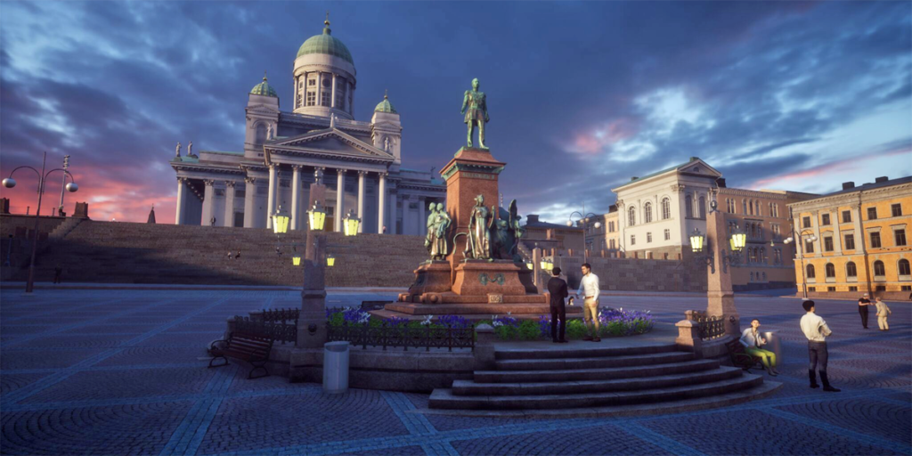 Imagen de realidad virtual de la Plaza del Senado de Helsinki.