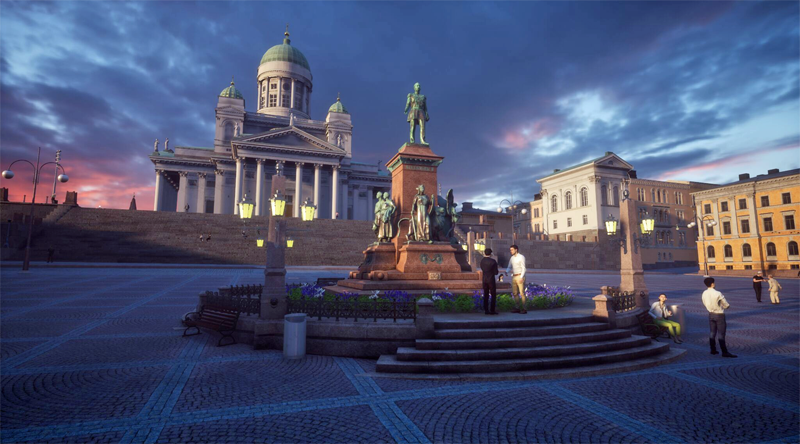 Imagen de realidad virtual de la Plaza del Senado de Helsinki.