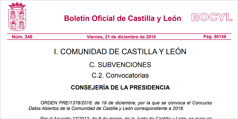 Publicación en el Boletín Oficial de Castilla y León del Concurso de Datos Abiertos.