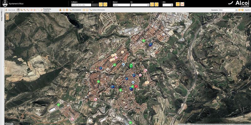 Imagen del geoportal de la ciudad de Alcoy, una herramienta que ofrece información sobre servicios de la ciudad, incidencias, campañas de participación, etc. 