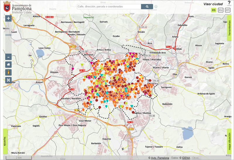 Mapa interactivo de Pamplona, con todos los recursos asociativos y dotacionales geolocalizados y descargables, que ya se puede consultar online.
