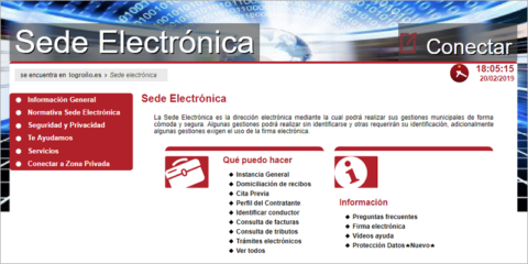 El sistema de Administración electrónica de Logroño permite el pago de tributos y deudas a través de Internet